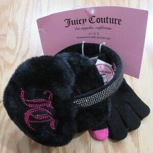 Juicy Couture Kids Girls 2 Pc Heart Shaped Earmuffs + Touchscreen Gloves Set NWT